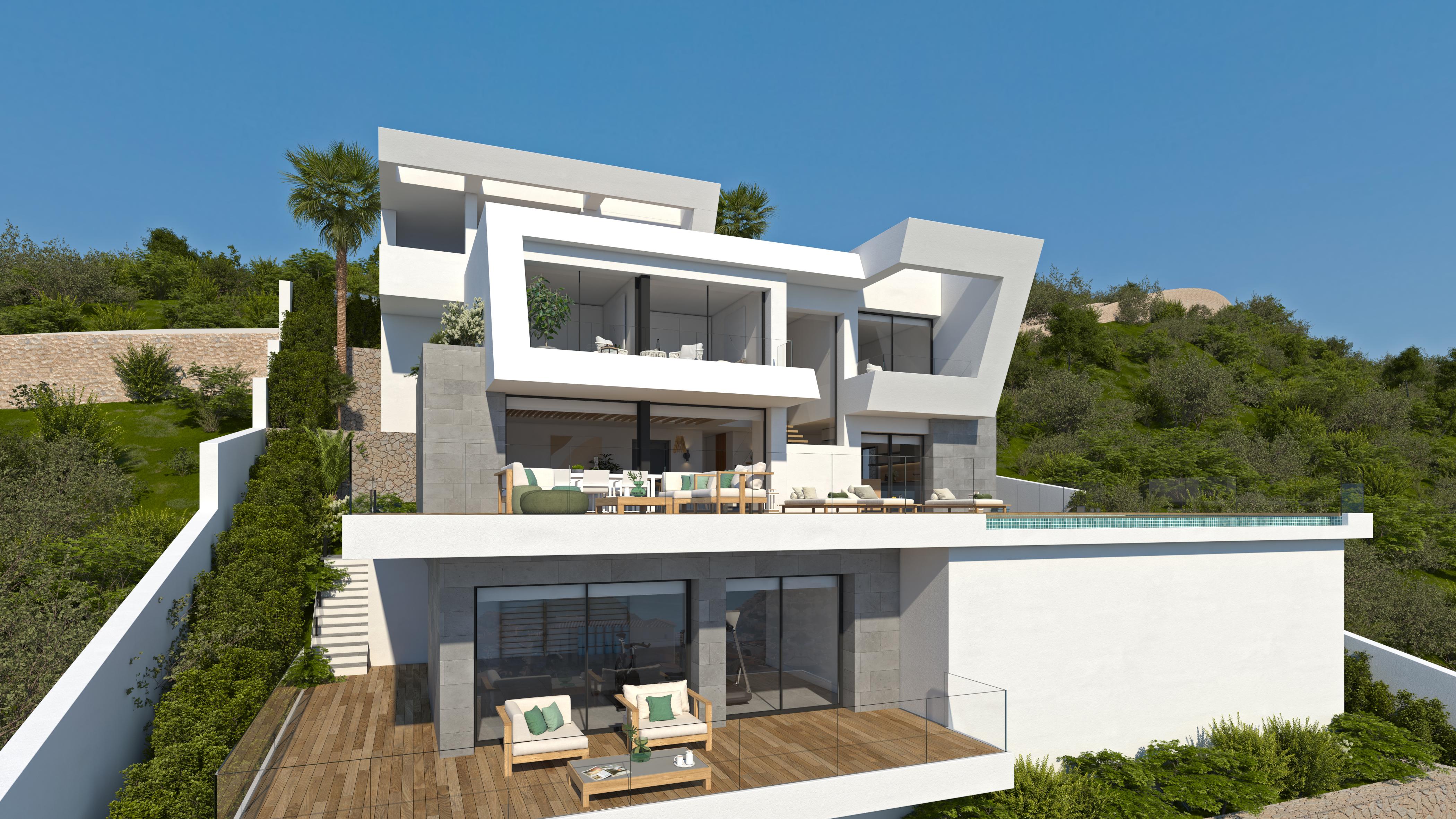 Villa avec des vues spectaculaires sur la mer de Moraira.