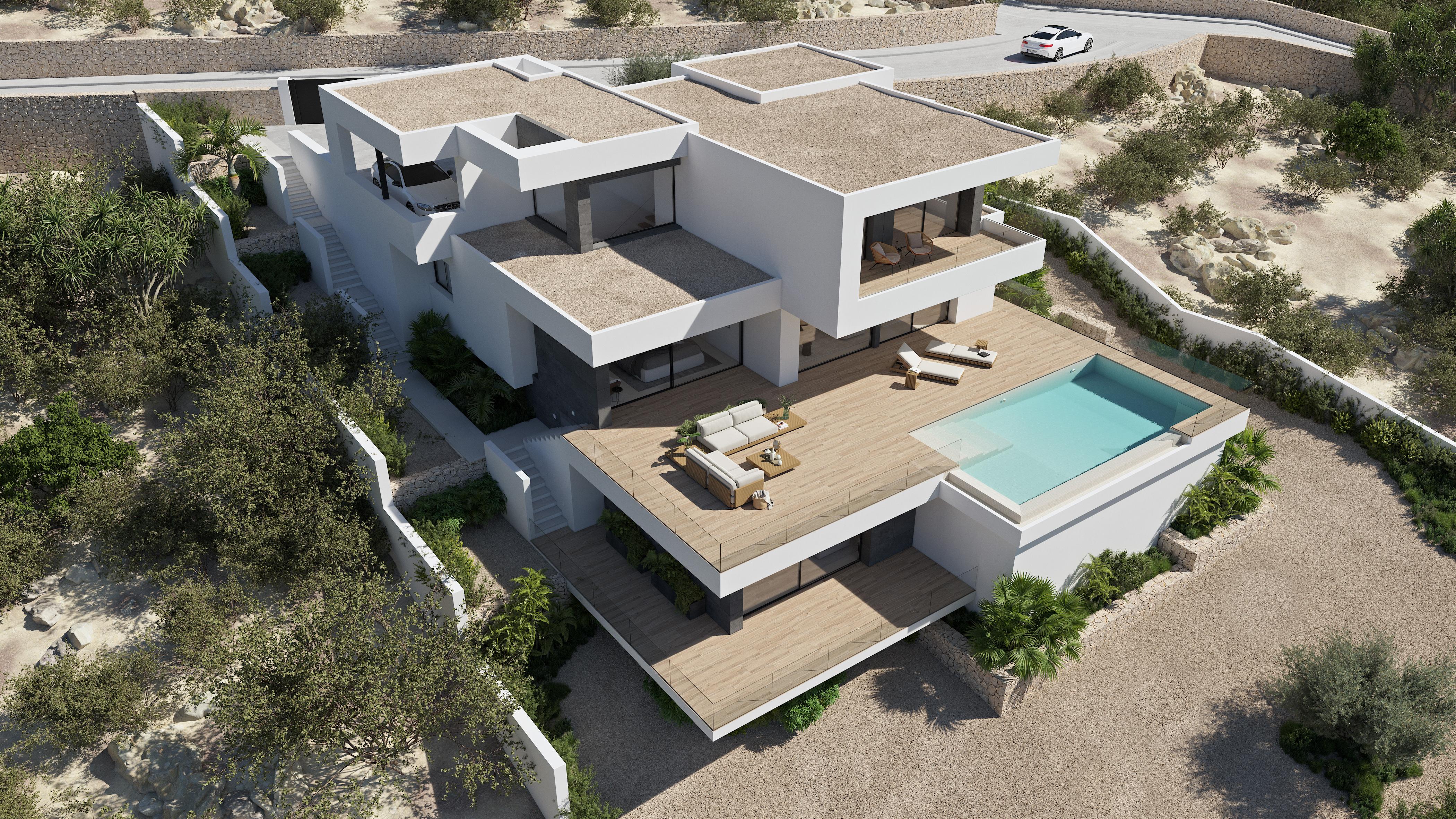 Villa moderne avec une vue magnifique sur la mer de Moraira.