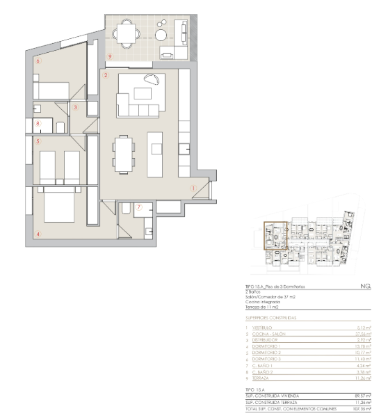 Apartamento en la primera planta de 3 dormitorios en Javea