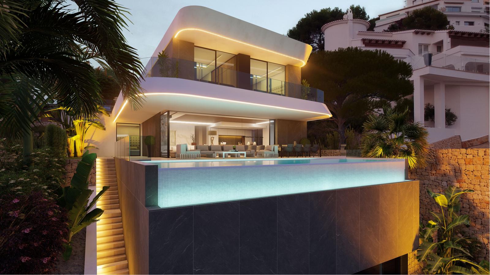 Villa de lujo en Moraira con vistas panorámicas al mar y piscina infinity cerca de la playa El Portet