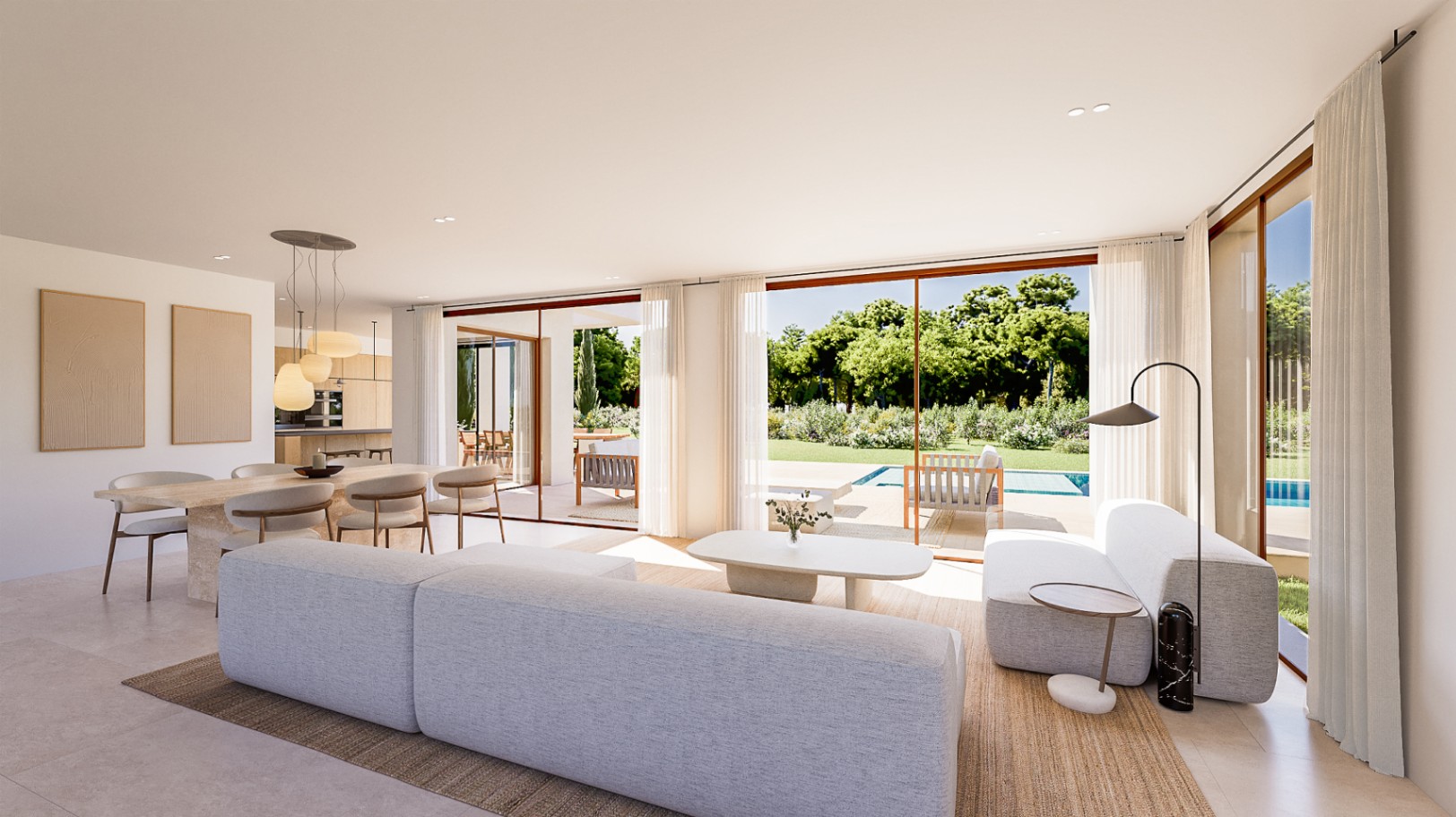 Villa de luxe de style ibicenc traditionnel à Monte Olimpo, Jávea, avec piscine privée et jardin méditerranéen.