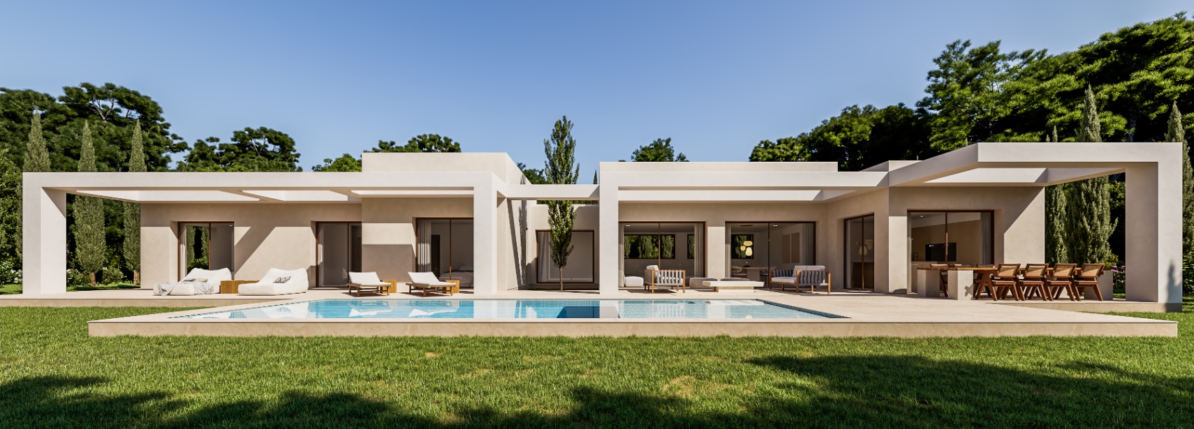 Villa de obra nueva de una sola planta en Monte Olimpo, Jávea – Diseño contemporáneo con piscina privada y jardín paisajístico