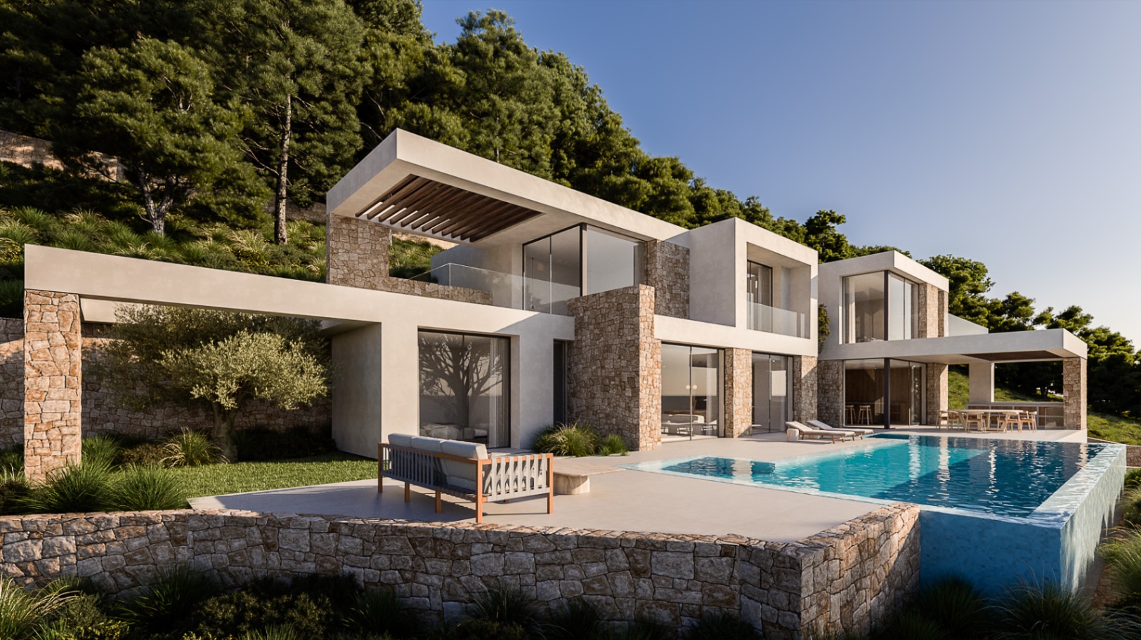 Villa de luxe contemporaine à Jávea avec vue panoramique sur la mer et piscine à débordement.
