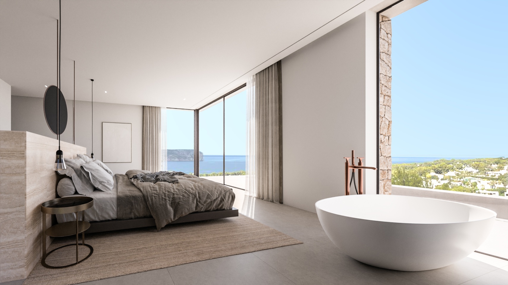 Villa de luxe contemporaine à Jávea avec vue panoramique sur la mer et piscine à débordement.
