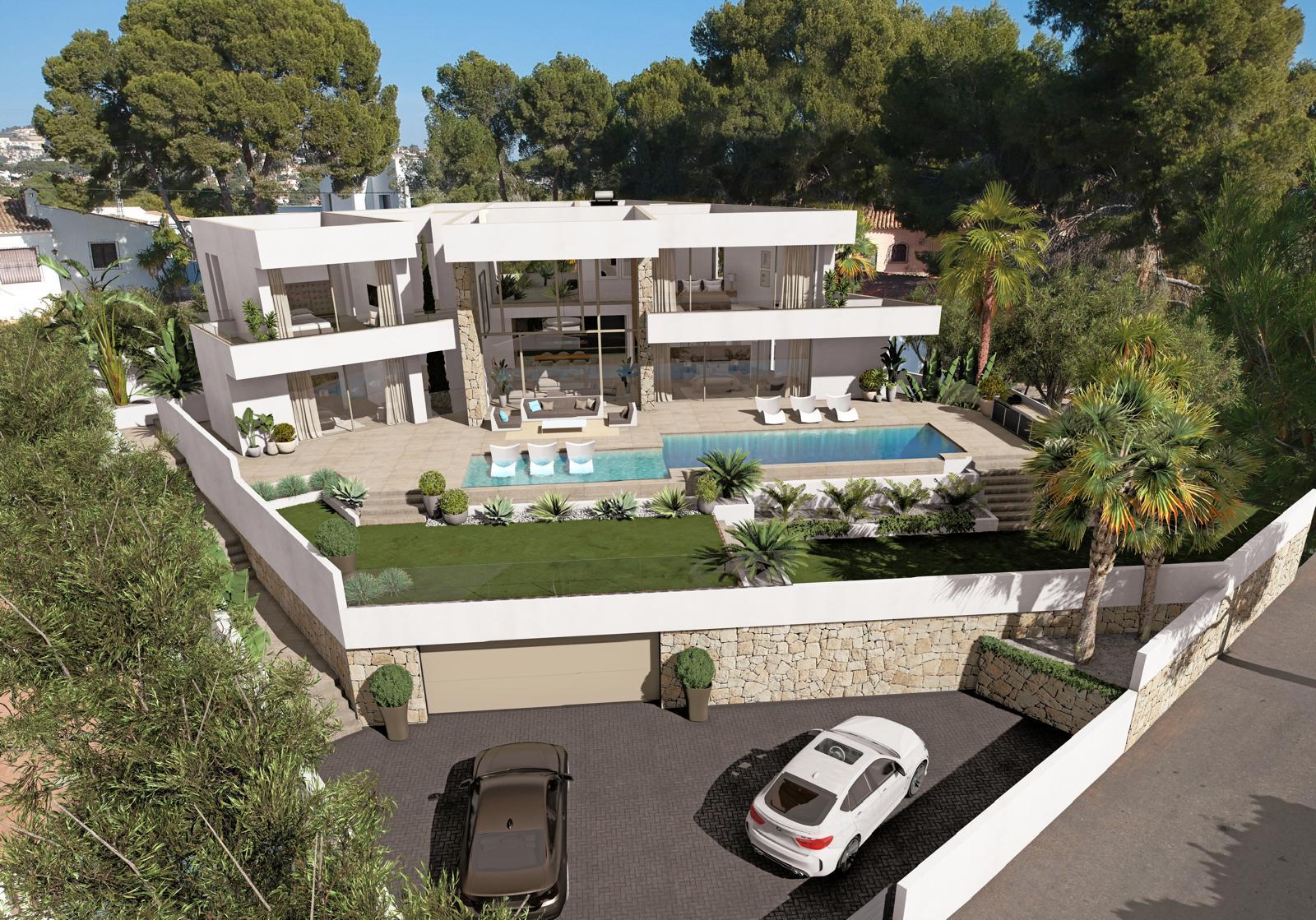 Villa de lujo de obra nueva en Moraira con vistas al mar, 5 suites, piscina infinity y diseño contemporáneo
