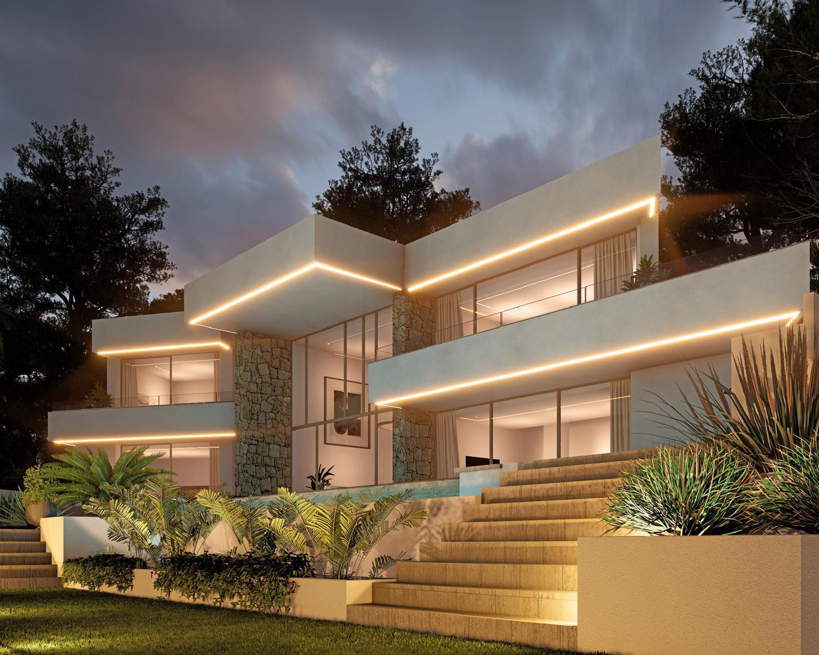 Villa de lujo de obra nueva en Moraira con vistas al mar, 5 suites, piscina infinity y diseño contemporáneo