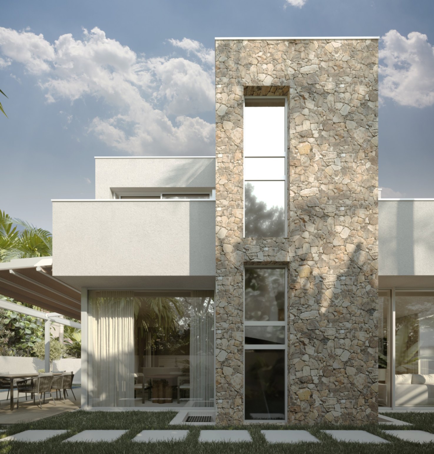 Villa contemporaine à Dénia dans une communauté privée avec piscine propre.