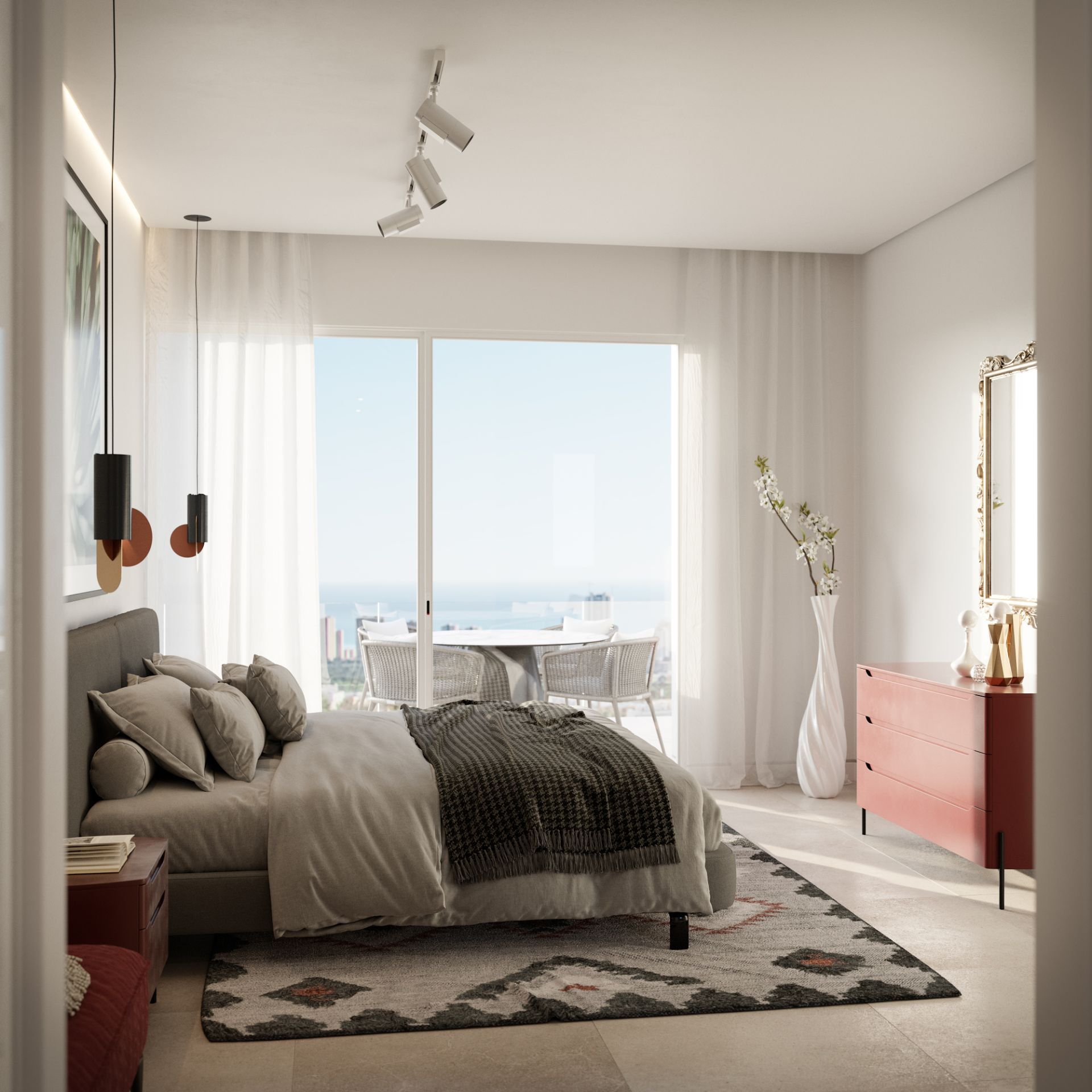 Villa neu gebaut in Sierra Cortina, Finestrat, mit Panoramablick auf das Meer und die Skyline von Benidorm.