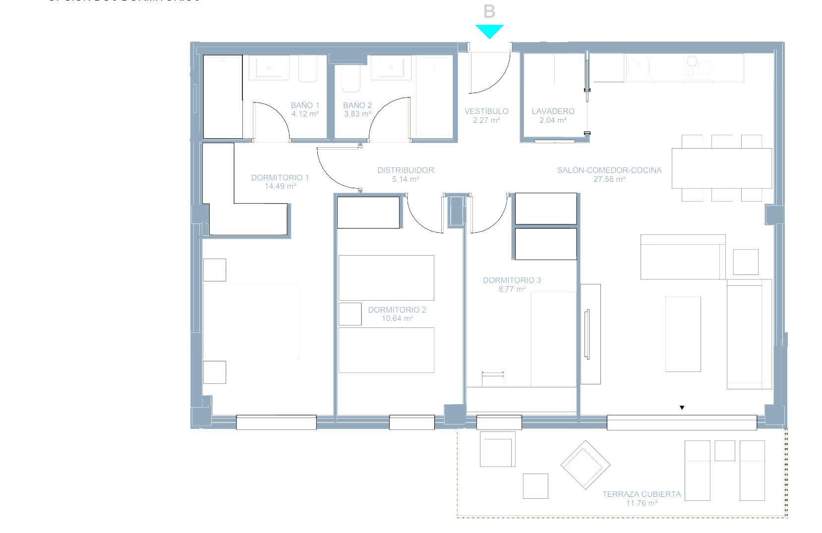 Apartamento de 3 dormitorios en Valencia