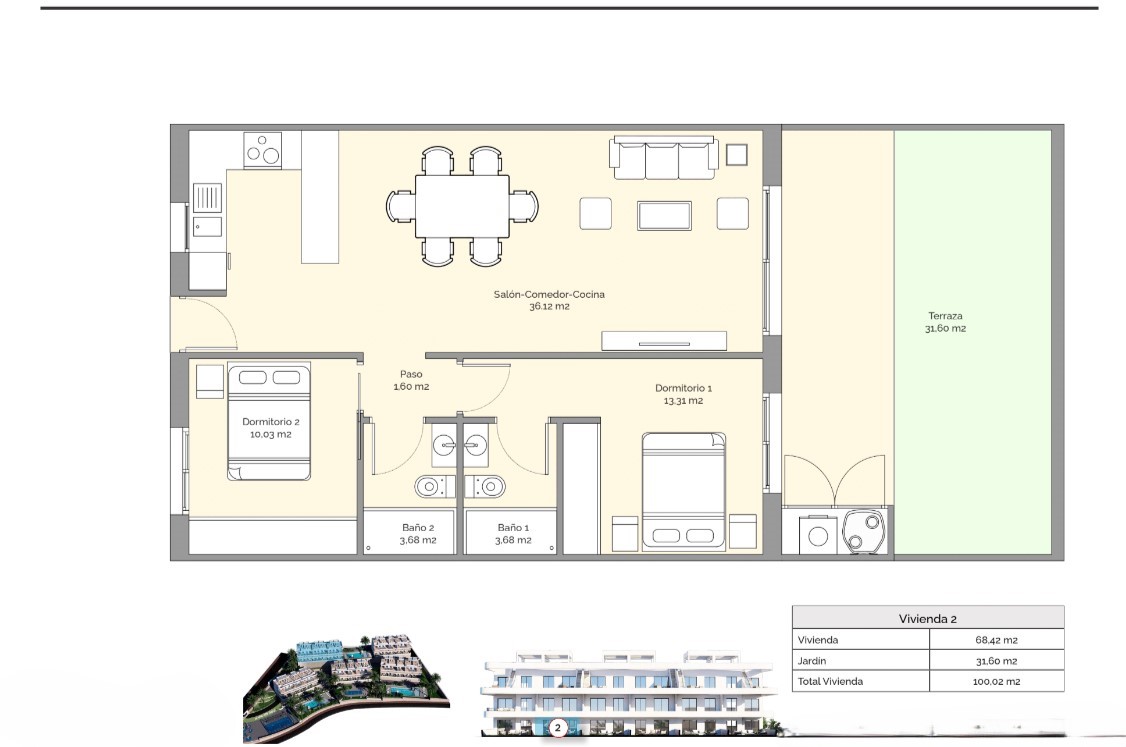 Appartement de 2 chambres au rez-de-chaussée à Finestrat