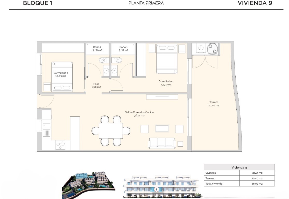 Appartement de 2 chambres au premier étage à Finestrat